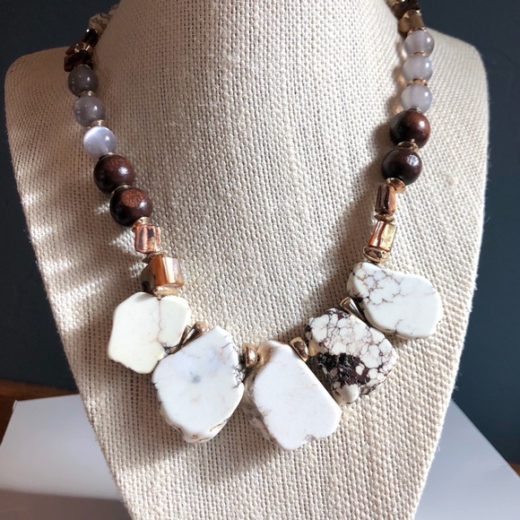 Women’s brown stone necklace statement natural boho work wear party - Picture 2 of 2